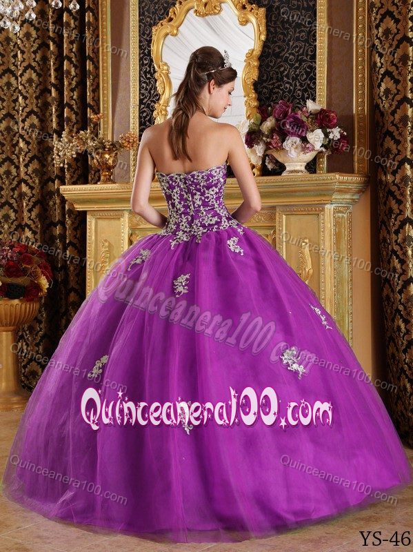 2014 Appliques Sweetheart Fuchsia Quinces Dresses with Beading