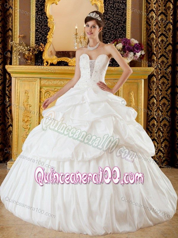 Chic Cream Strapless Beading Pick-ups and Pleats Dress for Quince