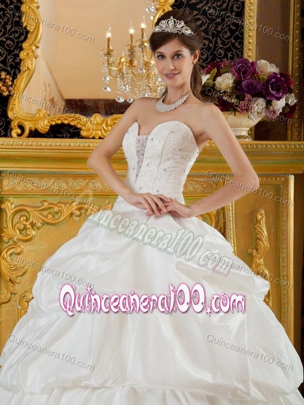Chic Cream Strapless Beading Pick-ups and Pleats Dress for Quince
