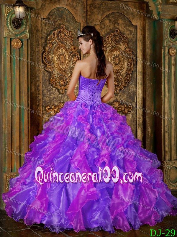 Exquisite Multi-colored Strapless Organza Ruffles Quinceanera Dress