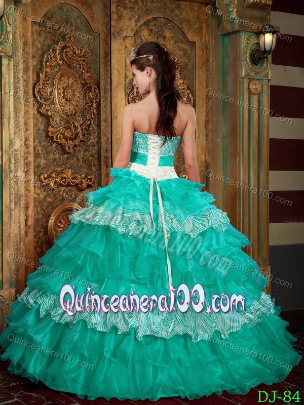 Miss International Strapless Zebra Pattern Multi-tiered and Ruffled Quinces Dresses