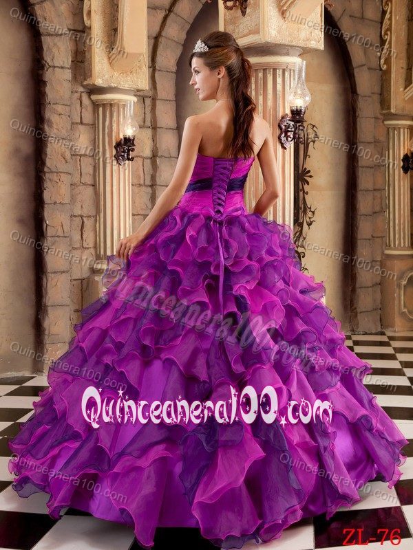 Elegant Multi-colored Strapless Dresses for a Quince with Ruffles
