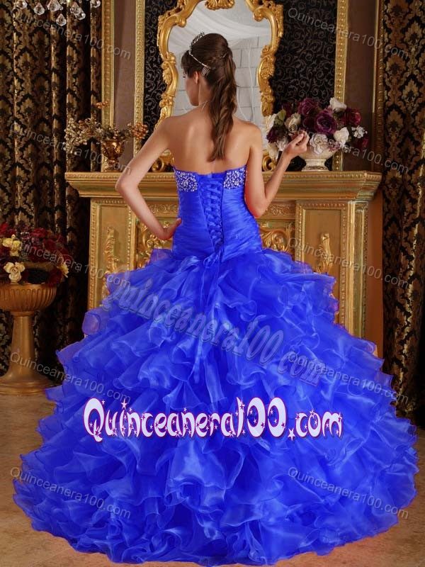Royal Blue Ruffled Beading Appliques Dresses for a Quinceanera