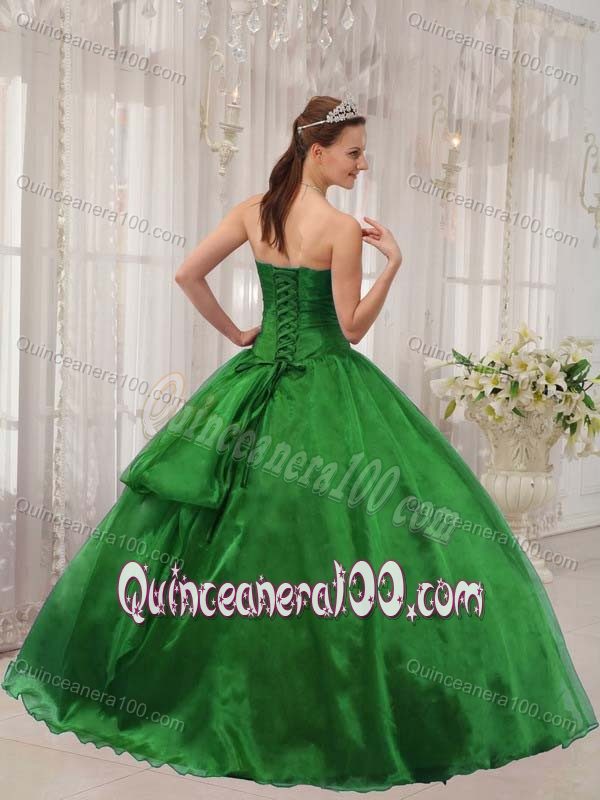 Grass Green Strapless Beading Ruffles Organza Sweet 16 Dresses