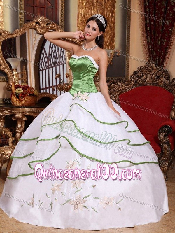 Green and Red Sweetheart Embroidery and Ruches Sweet 16 Dresses