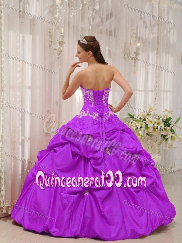 Light Purple Beading Sweetheart Pick-ups Appliques Sweet 15 Dress