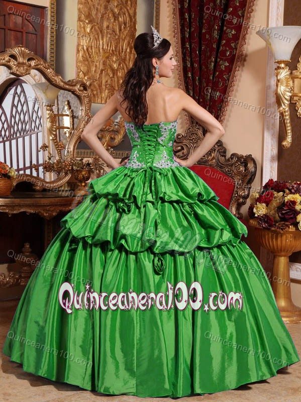 Spring Green Sweetheart Beading Pick-ups Pleated Sweet 16 Dresses