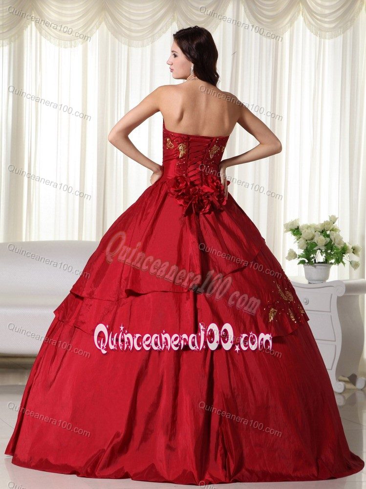 Wine Red Strapless Beading Tiered and Pleated Sweet Sixteen Dresses