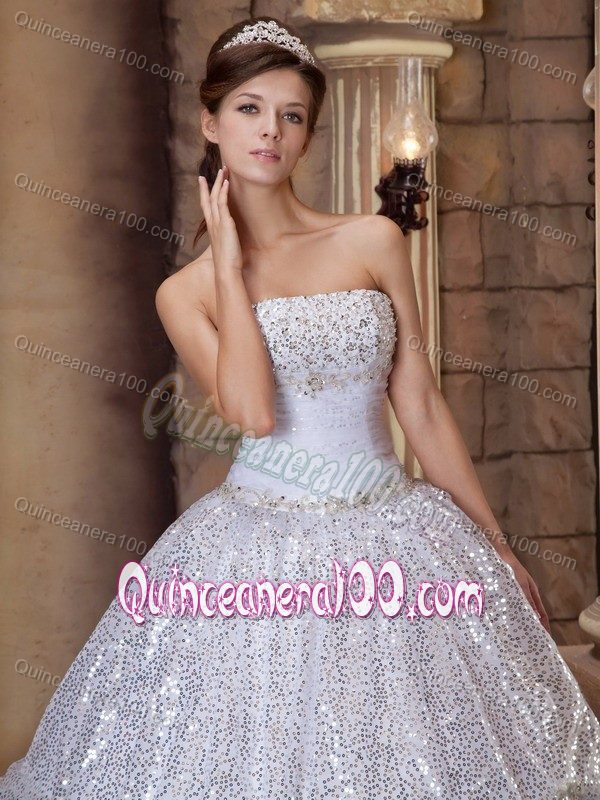 White Ball Gown Sweet Sixteen Dress with Sequin in 2013 Summer