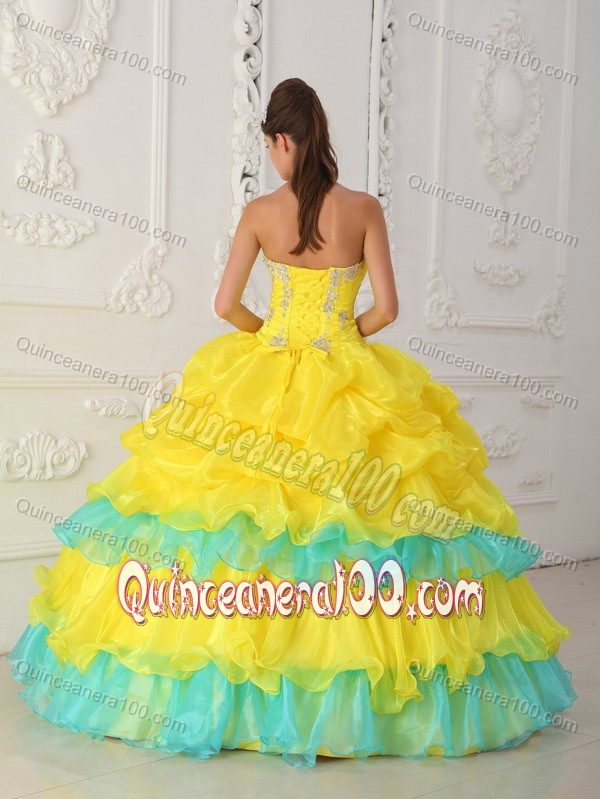 Appliques Two-toned Sweet Sixteen Dress with Pick-ups and Ruffle