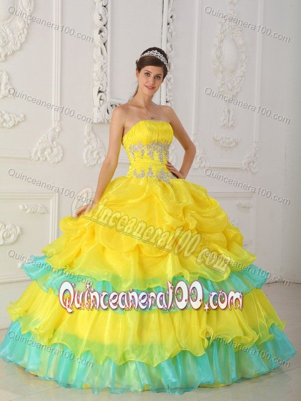 Appliques Two-toned Sweet Sixteen Dress with Pick-ups and Ruffle