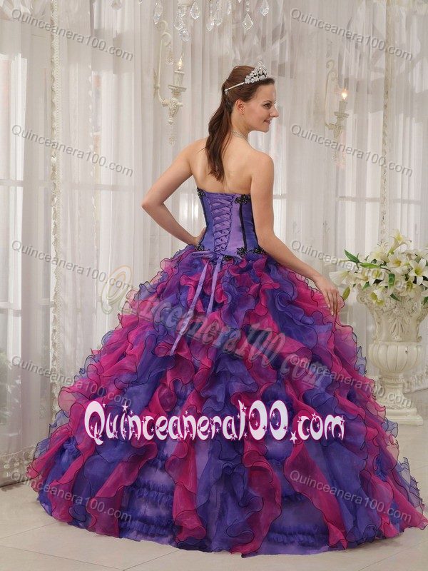Miss Earth Two-toned Organza Ruffles Quinceanera Party Dress with Appliques