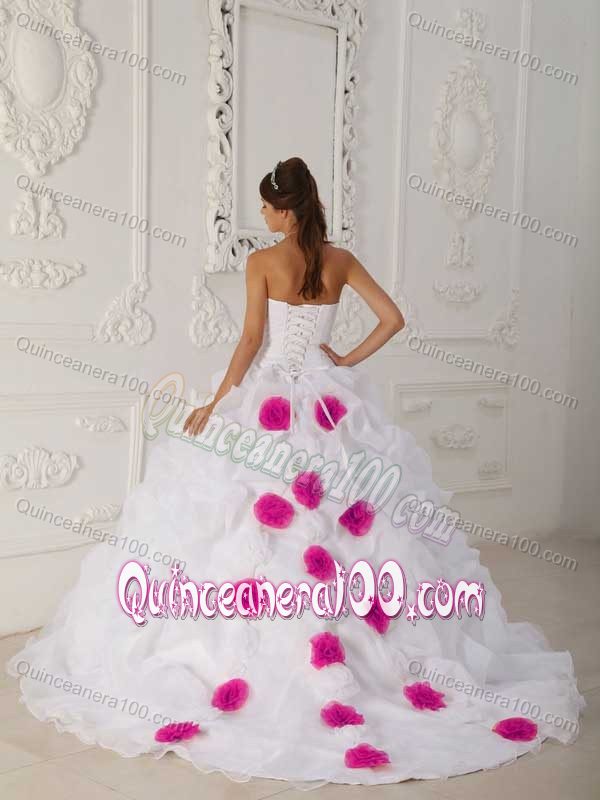 Beading Pick-ups White Quinceanera Party Dress with Court Train
