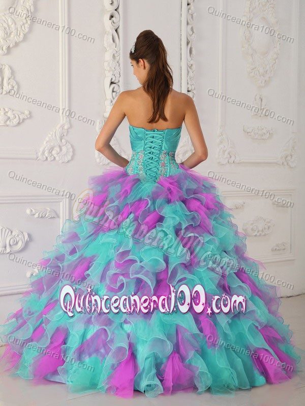 Colorful Strapless Hand Made Flowers Ruffles Dress for Sweet 16