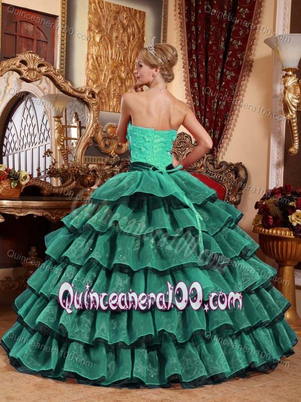 Multi-colored Flowers Strapless Beading Dress for Quince with Tiers