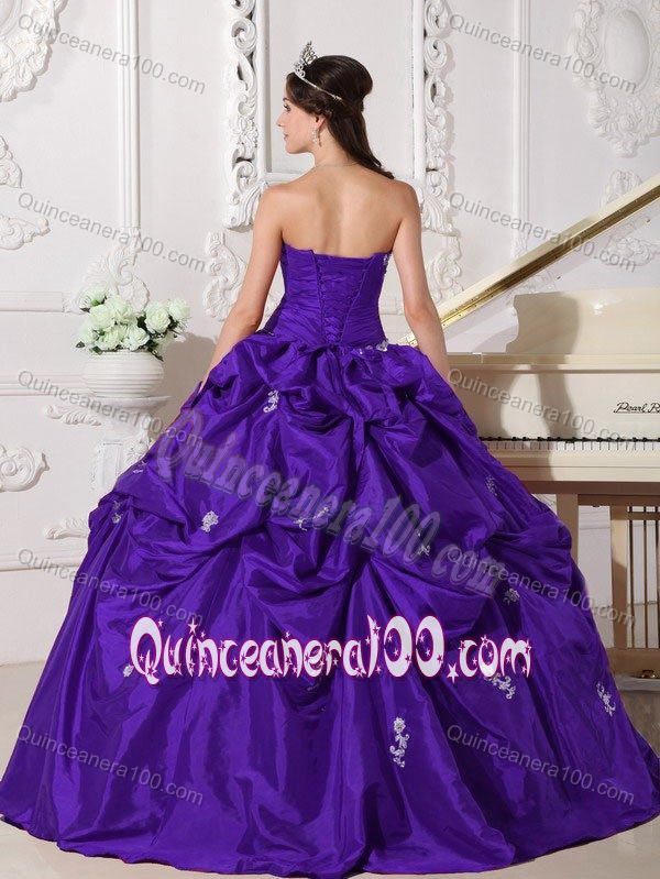 Purple Sweetheart Pick-ups Beading Appliques Sweet 15 Dresses