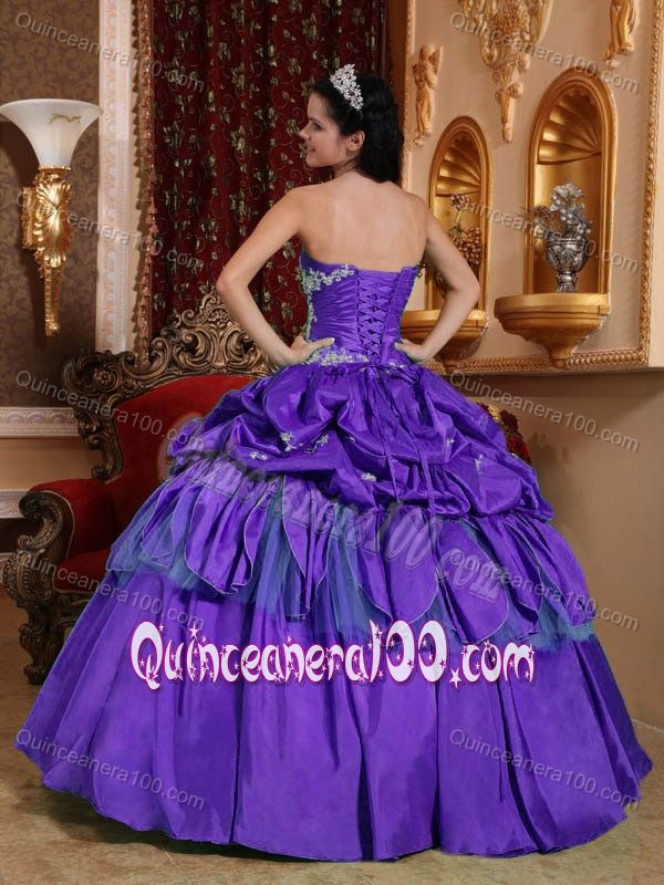 Purple Strapless Pick-ups Pick-ups Pleated Quinceanera Dresses