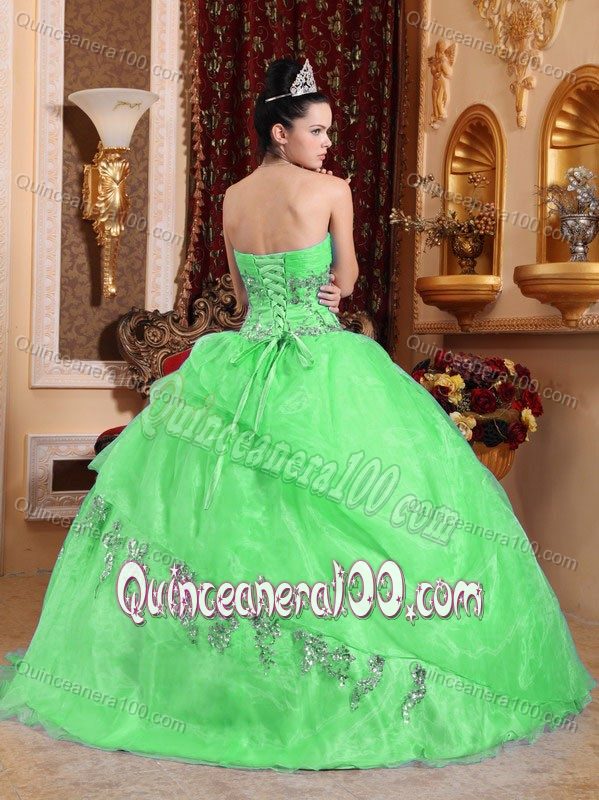 Cute Apple Green Sweetheart Appliques Tiered Dresses for a Quince