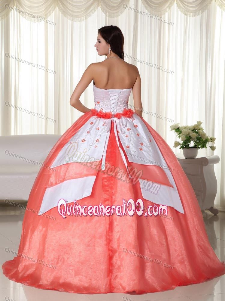 Strapless Embroidery Orange and White Dress for Quince Designer