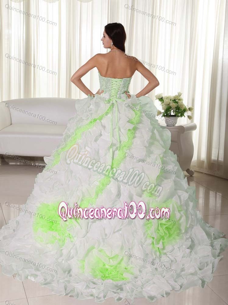 White Ball Gown Appliques and Ruffles Quinceanera Party Dress