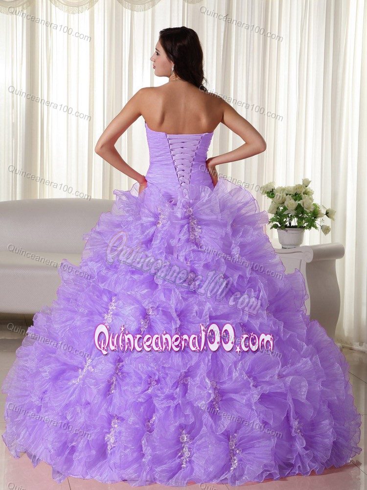Chic Lilac Strapless Appliques and Ruffles Quinceanera Party Dress