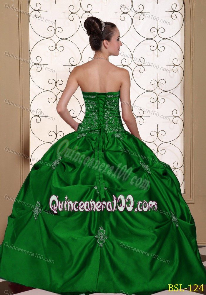 Dark Green Sweet 15 Dress with Embroidery and Pick-ups Online