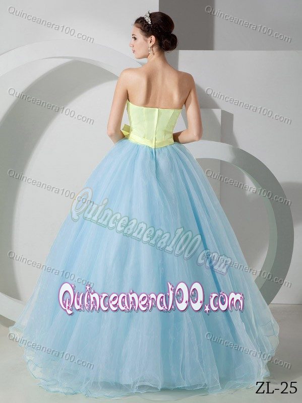 Strapless Two-toned Organza Quinceanera Party Dress with Sash