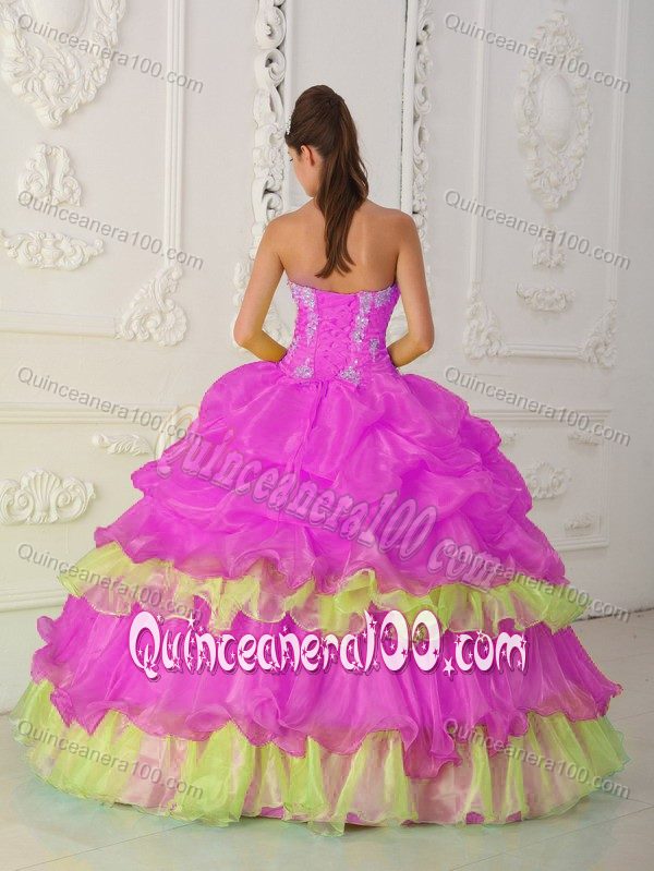 Two-toned Organza Appliques Dresses for a Quince with Pick-ups