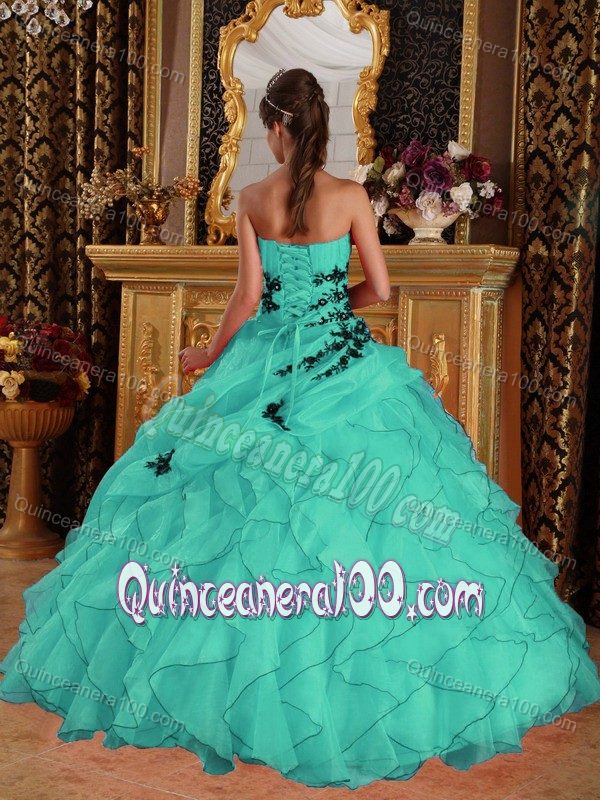 Pretty Turquoise Ruffles Appliques Quinceanera Dresses in Fashion