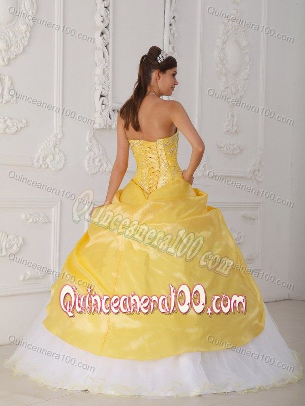 Customize Yellow and White Sweet Sixteen Dresses with Beading
