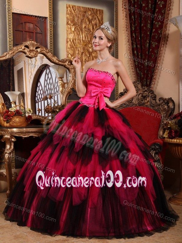 Beading Strapless Multi-Color Ruffles Quinceanera Gowns with Bow
