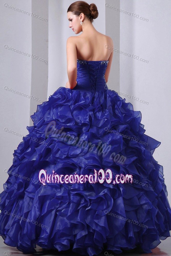 Beading Ruched Bodice Dark Royal Blue Quince Dress with Ruffled Layers