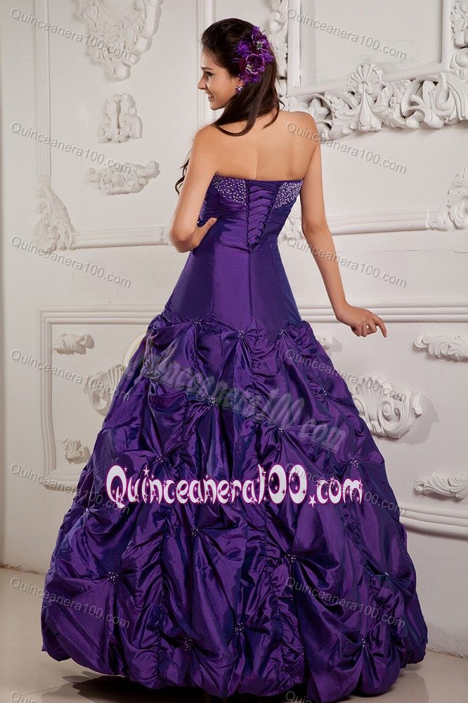 Latest Beaded Strapless Eggplant Quinceanera Dress with Pick-ups