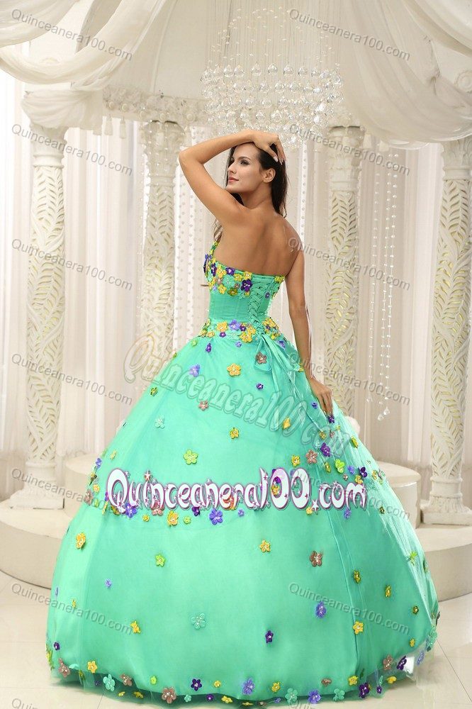 Low Price Apple Green Sweet 16 Dresses with Colorful Flowers