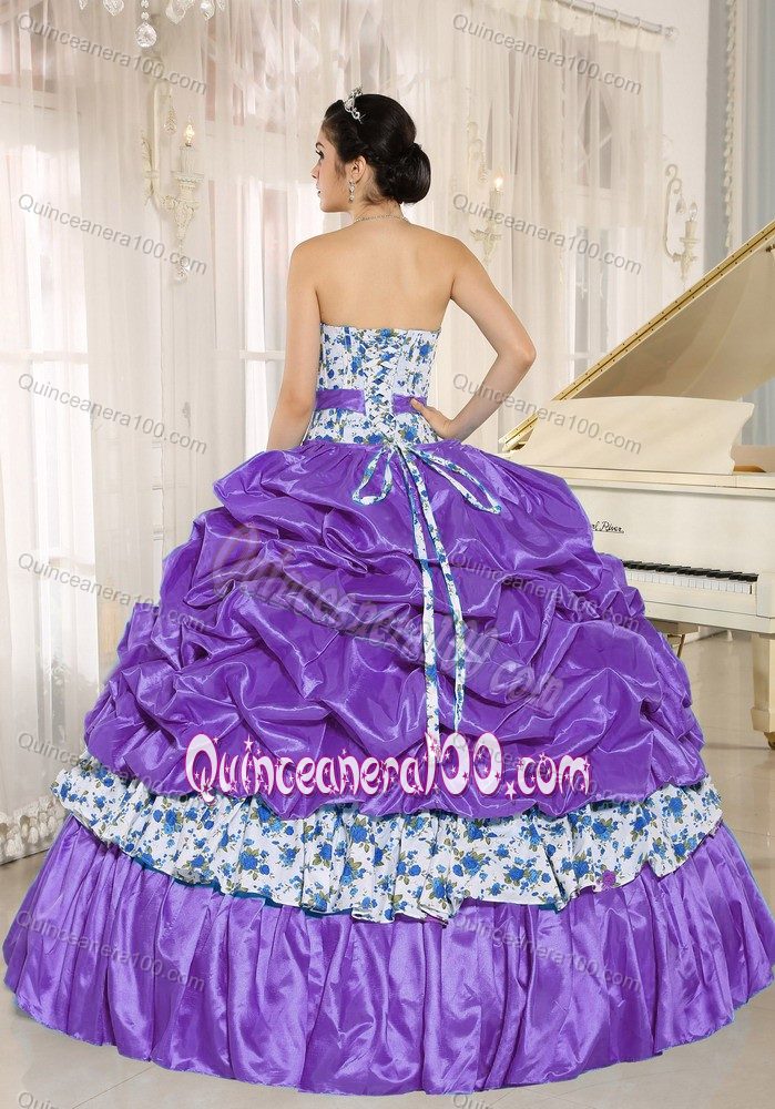 Pick-ups Beaded Printing Multi-color Quinceanera Party Dress