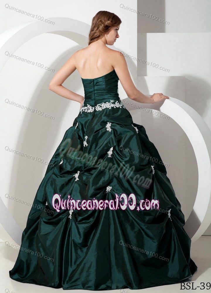 Discount Appliqued Dark Green Sweetheart Dress for Sweet 15