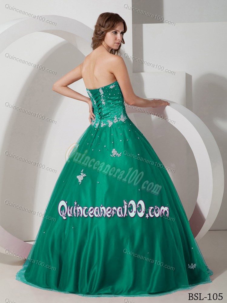 Free Shipping Beaded Turquoise Sweet 15 Dress with Appliques