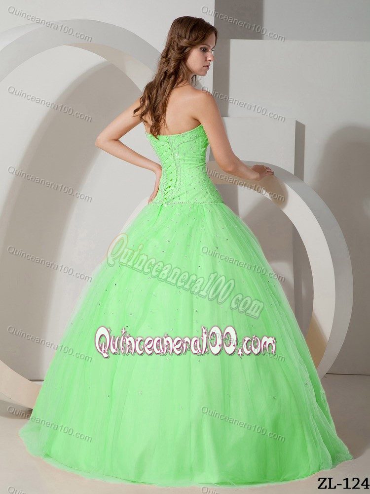 Wholesale 2012 Light Green Strapless Beaded Quinces Dresses