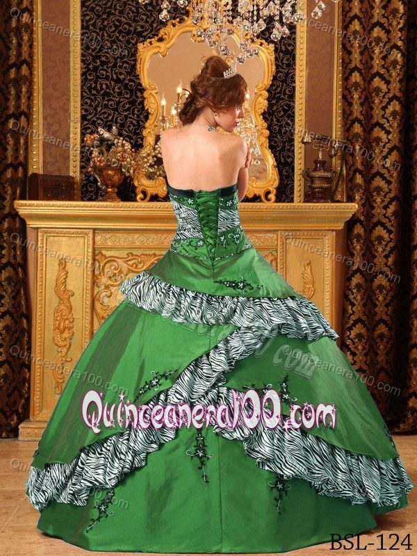 Sexy Zebra Print Appliqued Green Dress for Quince Online Shop
