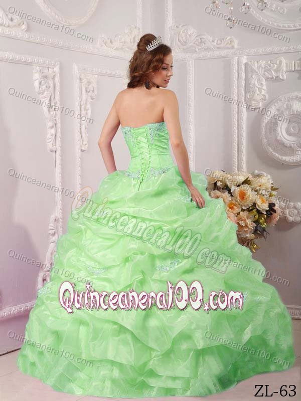 Wholesale Pick-ups Appliqued Dress for Sweet 15 in Apple Green