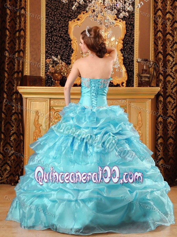 Sweetheart Floor-Length Appliqued Baby Blue Quinceanera Dress
