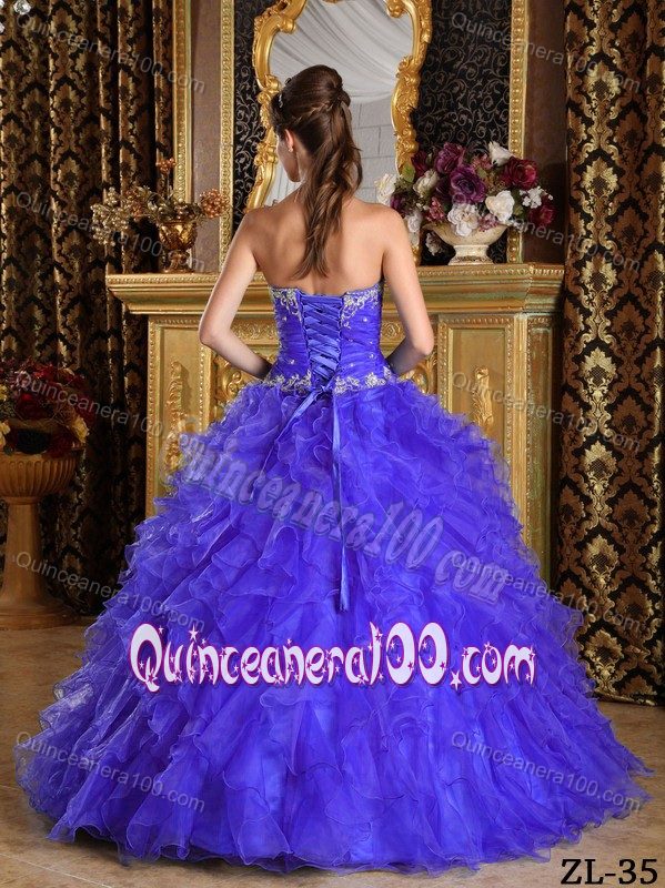 Ball Gown Sweetheart Appliqued Blue Quinceanera Gown Dresses