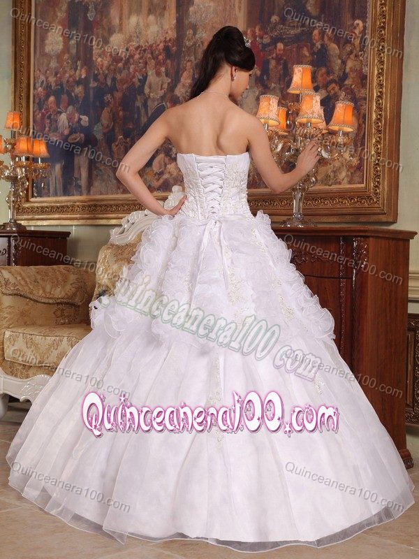 Perfect White Sweetheart Pleats and Embroidery Quinceanera Gown