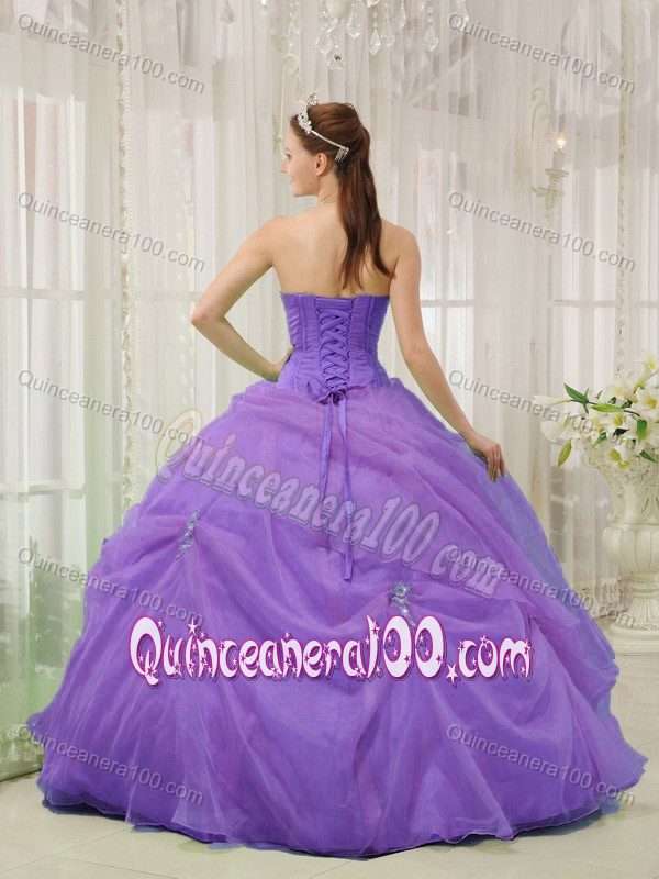 Chic Light Purple Sweetheart Appliques Decorate Dress for Sweet 15
