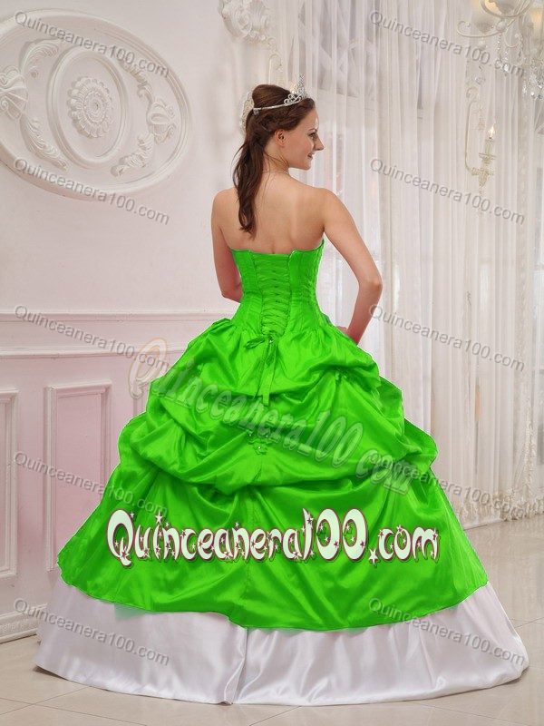 Spring Green and White Sweetheart Pick-ups Quinceanera Dress Plus