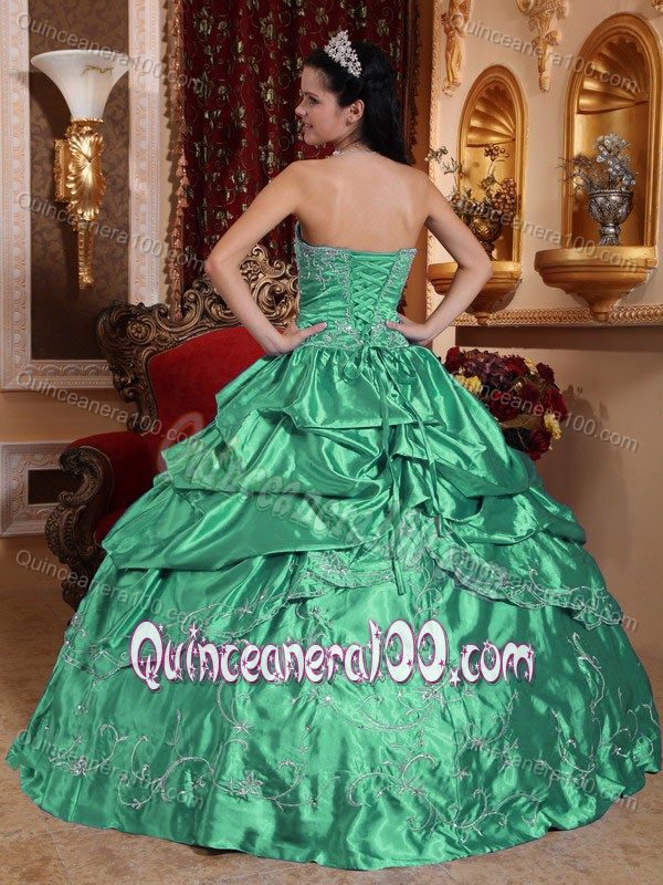 Light Green Ball Gown Embroidery Pick-ups Dresses Quinceanera