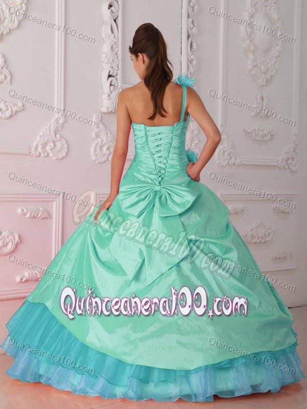 Hand Made Flowers one Shoulder Pick-ups Beading Quince Gowns