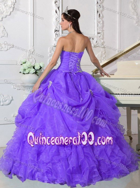 Popular Strapless Ruffles and Pick-ups Appliqued Quince Dresses