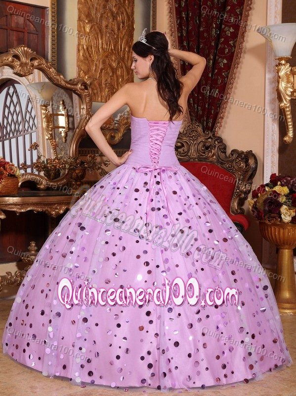 Lilac Strapless Appliques Dresses for a Quince with Sequins