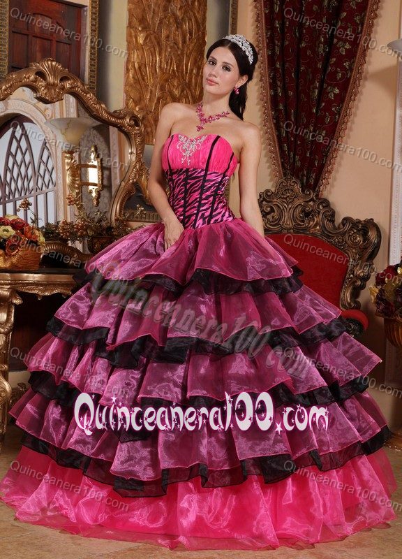 Colorful Multi-tiered Strapless Quinces Dresses with Ruches Plus